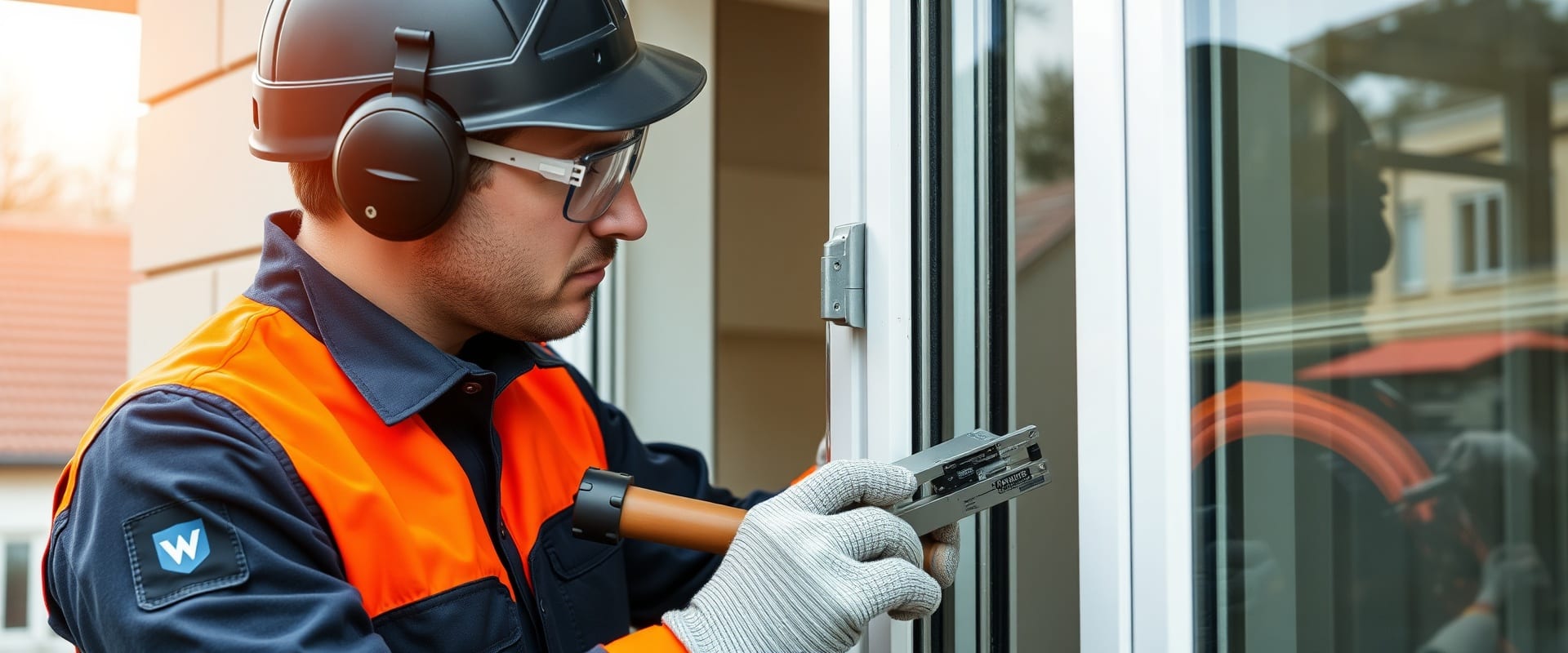 Professional certified window technician working on residential window glazing unit repair