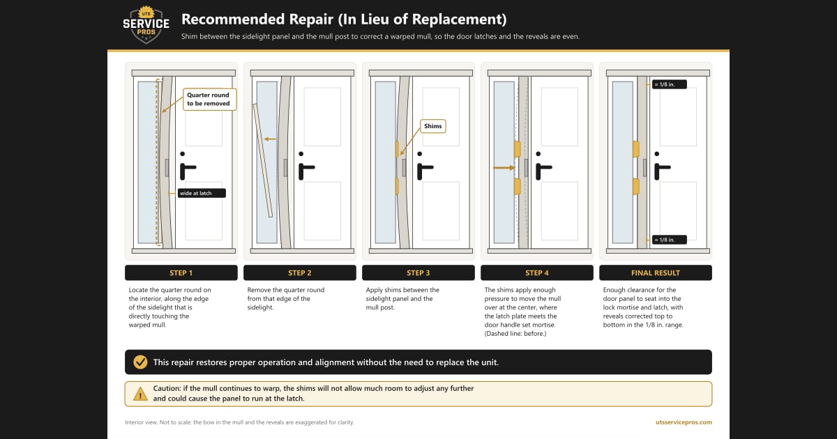 Door Will Not Latch Beside Its Sidelight? Shimming a Warped Mull Instead of Replacing the Unit